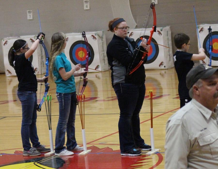 Seniors Megan Brown and junior Marissa Brown prepare to take aim at their target in Lincoln. 