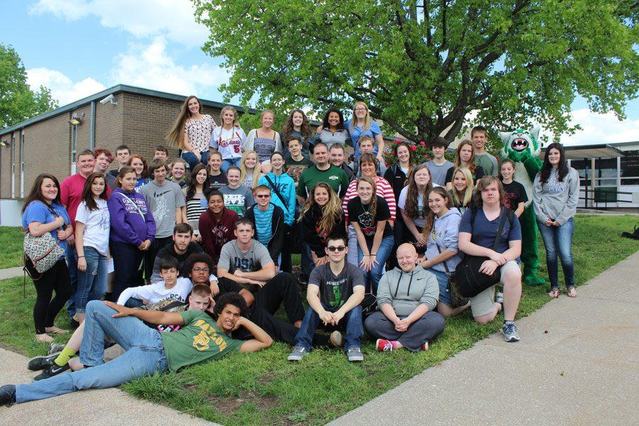 Musicians gather in front of the school on Wednesday, April 27 before heading to Columbia on April 28 to compete at the state solo and small ensemble contest. Fifty-four musicians qualified.