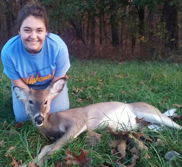 Sophomore Allison Thomas collects her kill from this hunting season. This year she harvested a doe with a 243, My favorite part about hunting is feeling  accomplished, Thomas said. My least favorite part is having to gut the deer.