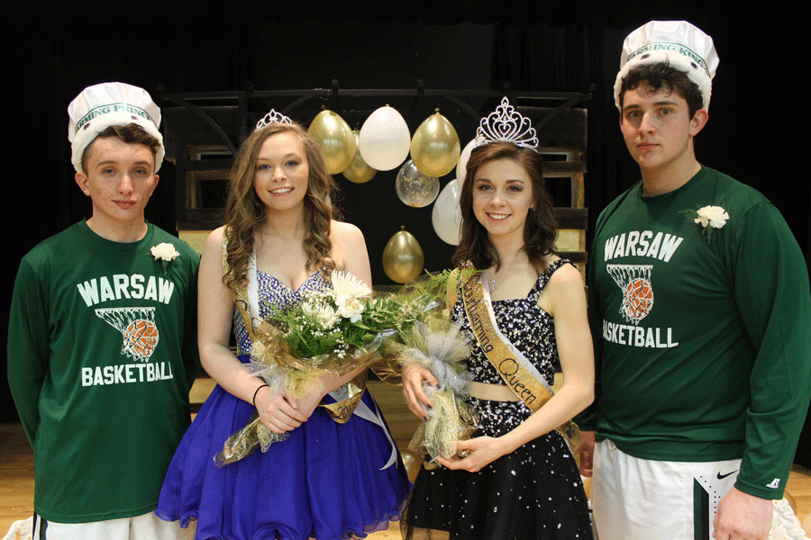 Junior Tyler Simons, Ashton Adams, Senior Ashlee Kuykendall, and Austin Gardner show off their newly attired crowns.  Photo submitted