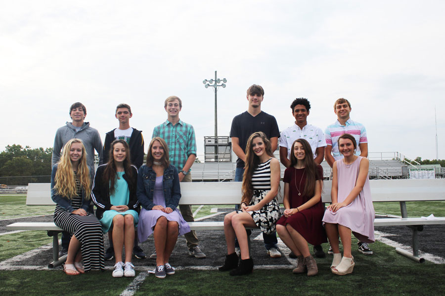 Homecoming candidates will take the field during coronation Friday, Sept. 29. They include (back row) junior prince candidates Logan Davis, Riley Bagley, and Tyler Kirk; senior king candidates Cash Miller, Jayden Schepker, and Keegan Glenn; (front row) junior princess candidates Jessie Glenn, Rylee Pals, Abby Foster; and queen candidates seniors Hannah Chapman, Kyra Kleihauer, and Brooke Jelinek.