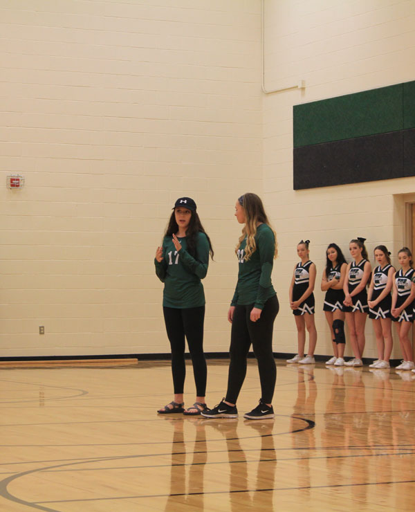 Seniors Maddie Keeton and Brooke Jelinek talk about the volleyball team. Most sports sent a few players to talk about the teams season.