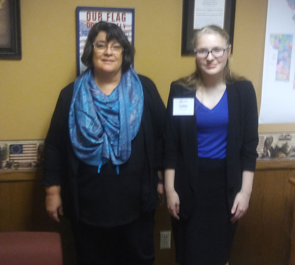 Representative Rebecca Roeber stands with junior Caitlin Dudenhoeffer in the capitol. Dudenhoeffer shadowed Roeber all day on January 31