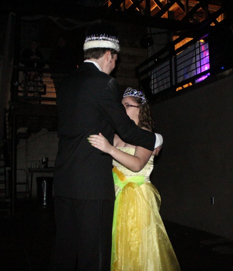 Seniors Rusty Johnson and Makenzie Hensley share their first dance together after being crowned. They were crowned prom queen and king.