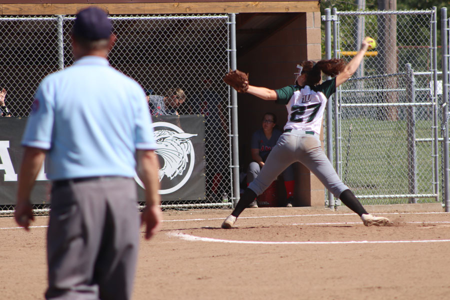 Junior Payge Adair pitches against Lamar at the annual Warsaw softball tournament. The Lady Cats came out on top, taking 1st.