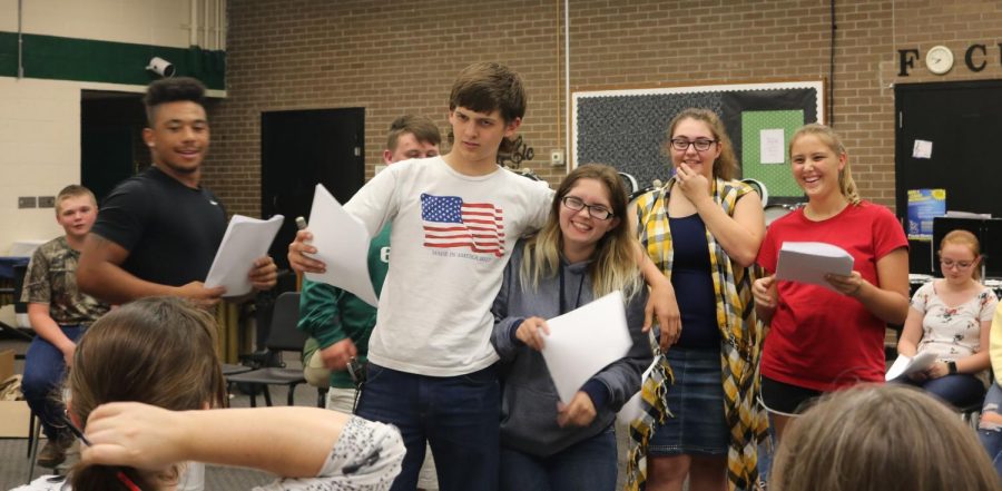 Senior Kieon Davis, juniors Lerran Yoder and Aubri Umlauf, senior Ally Thomas and sophomore gabbie Jones act out the script for the Suessical. Auditions were held August 23rd and will be performed Novermber2-4