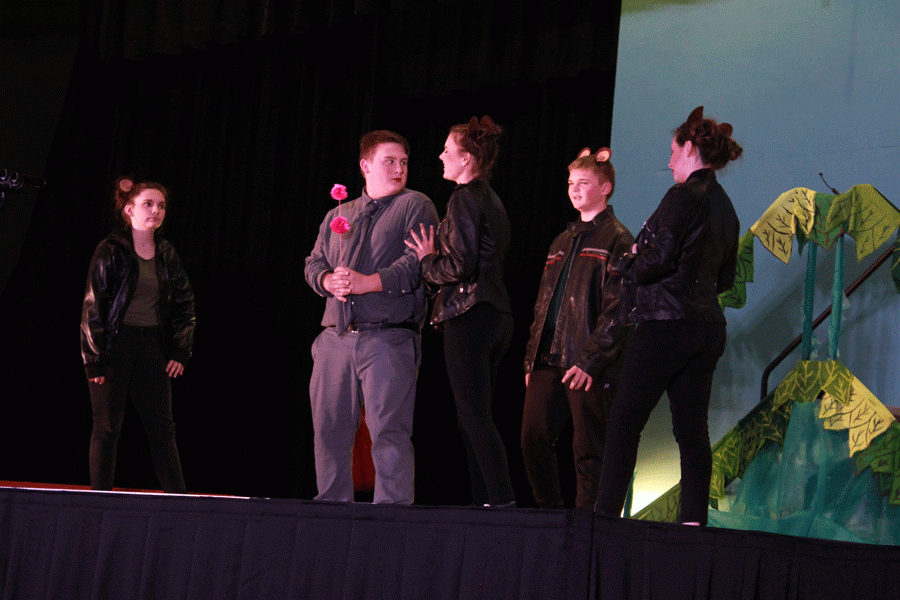 Horton, played by sophomore Grady Miller, remains surrounded by a gang of mischievous monkeys.  The monkeys managed to steal the clover from Horton, putting Whoville in peril. 