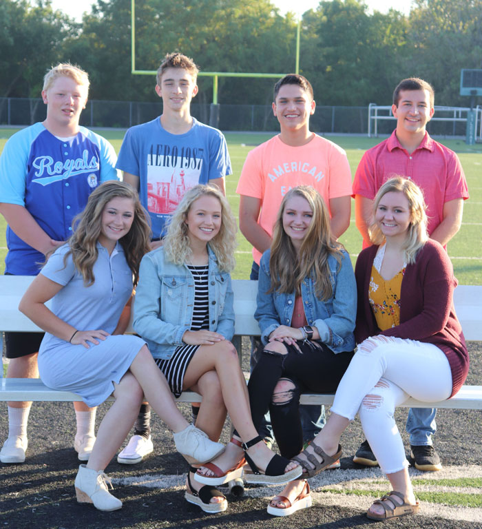 Junior Homecoming royalty candidates prepare for the big night. They are (front row) Kylee Fajen, Aspen Whitaker, Brooke Spry and Rheanna Coke; (back row) Logan Strunk, Trey Palmer, Austin Brazel, and Joe Montez.