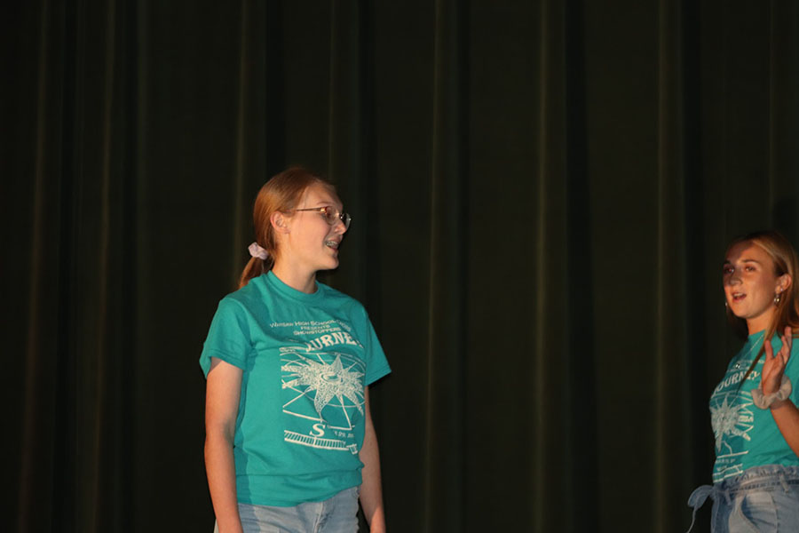Senior Madeline Schockmann performing with Senior Aubrie McRoberts at show stoppers on Oct. 29. Every other year the choir department prepares and performs displays their talents in choir. 