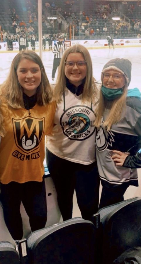 Juniors Gracie Comer, Abi Feltrop. and Jazzymn Swisher attend a Mavericks hockey game. They celebrated Swisher’s 16th birthday.