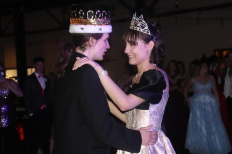 Seniors Landon Boggs and Karly McKenna dance after getting crowned prom King and Queen. McKenna and Boggs campaigned all week to win prom Queen and King.