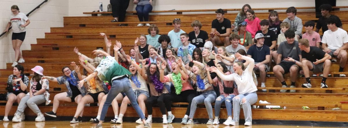 Pep club celebrates in Lincoln during the tri volleyball match. Ladycats went 1-1 on the night.