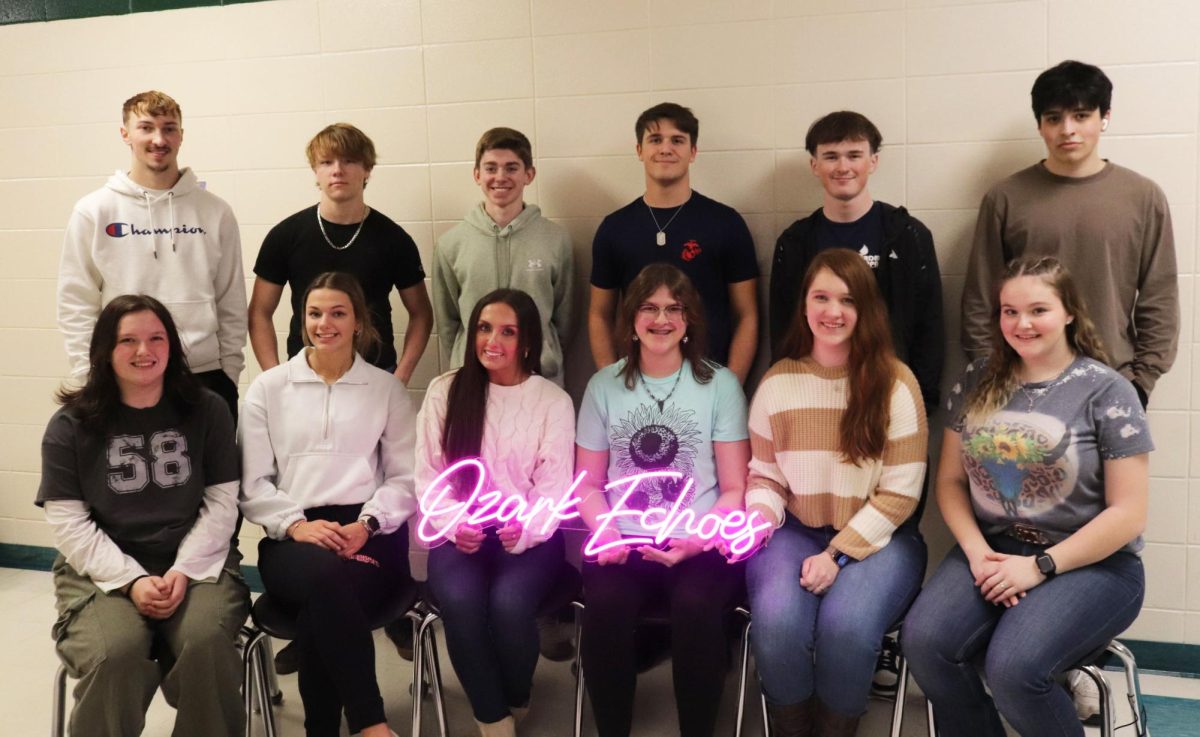 The Echoes ball royalty candidates are ready for tomorrows dance hosted by the yearbook staff. They include (front row) princess candidates juniors Brooklyn Jackman, Haylee Cobb and Tatum Bohl, queen candidates seniors Hannah Wooldridge, Alyson Alcantara and Autum Walton; (back row) prince candidates juniors Logan Gemes, Mason Anderson and Jaxson Deckard, and king candidates seniors Oliver Robertson, Joe Vorce and Zane Huffman. The dance begins at 8 p.m. in the middle school cafeteria with coronation at 9:30 p.m.