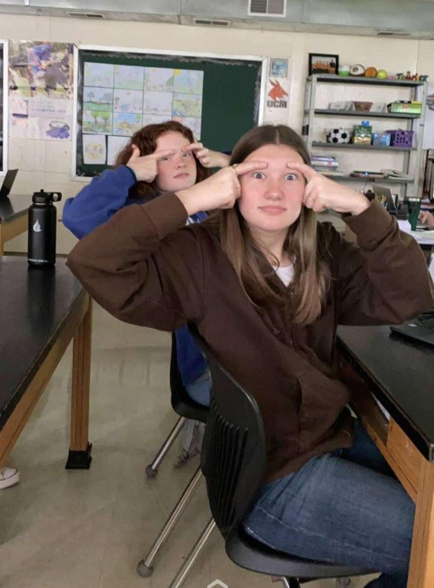 Seniors Hunter Collins and Josephine Kelsey play around during science class sophomore year.