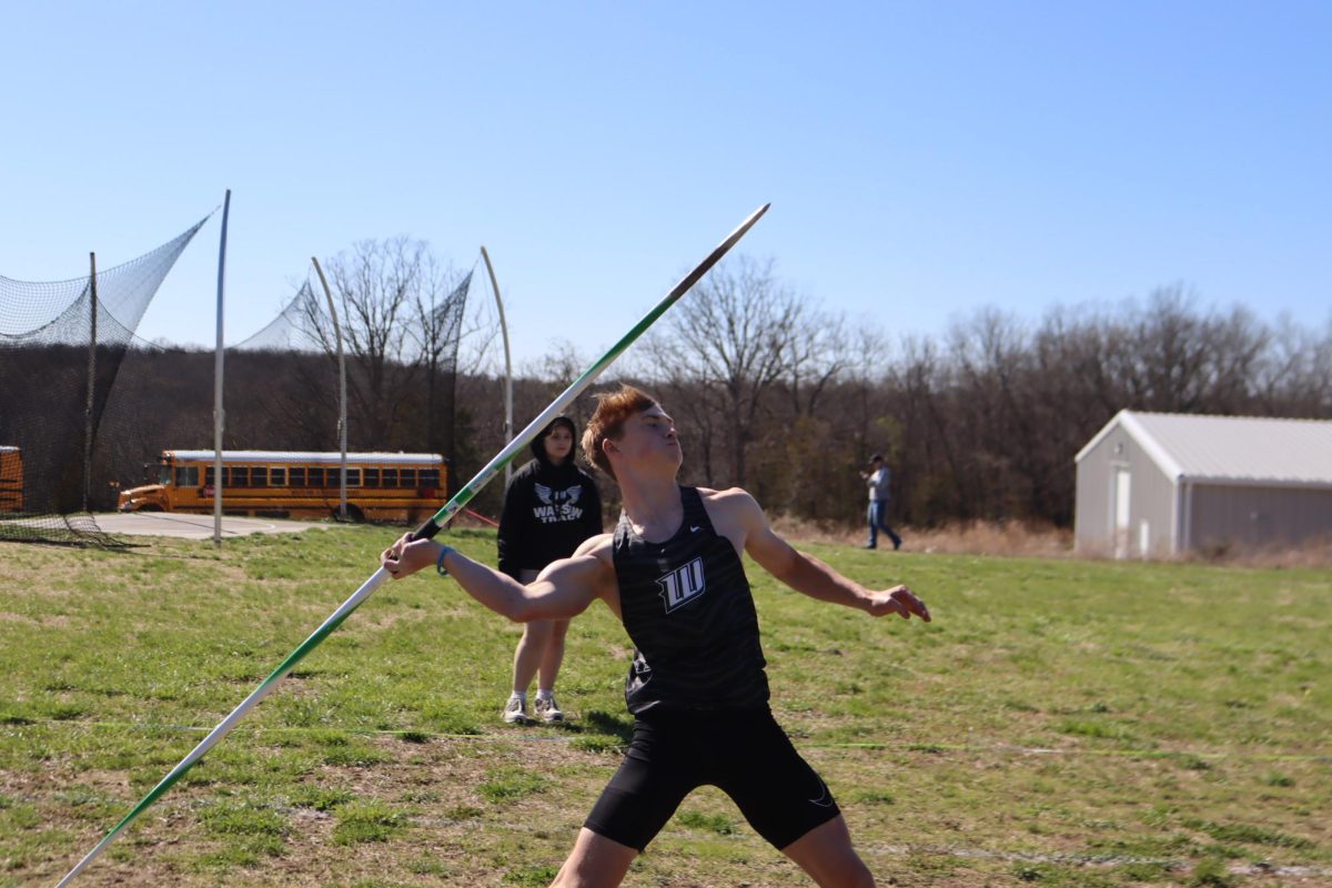 Senior Nate Banfield competes in the javelin event. Earlier in the year he broke the school record with a distance of 48.01 meters
