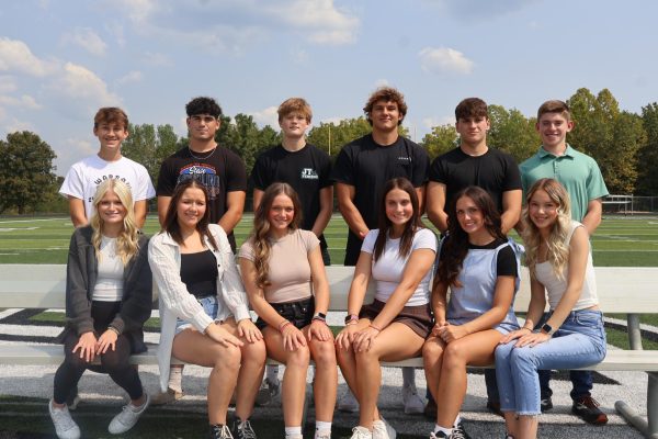 Homecoming Royalty Candidates: (front row) Adison Sherrill, Aubree Smith, Tanna Howe, Brylee Brewster, Tatum Bohl, Samantha Harr; (back row) Brayden Henderson, Josh Harvath, Brennen Slavens, Jayce Depriest, Garrett Ferguson and Jaxson Deckard.