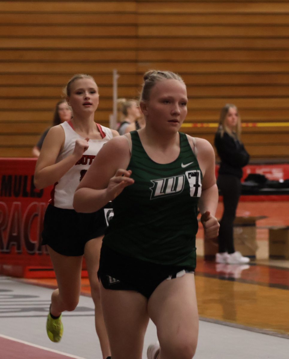 Freshman Alyssa Boyd runs the 800 meter at the UCM relays on March 21. She placed 12th with a time of 3.25.30.