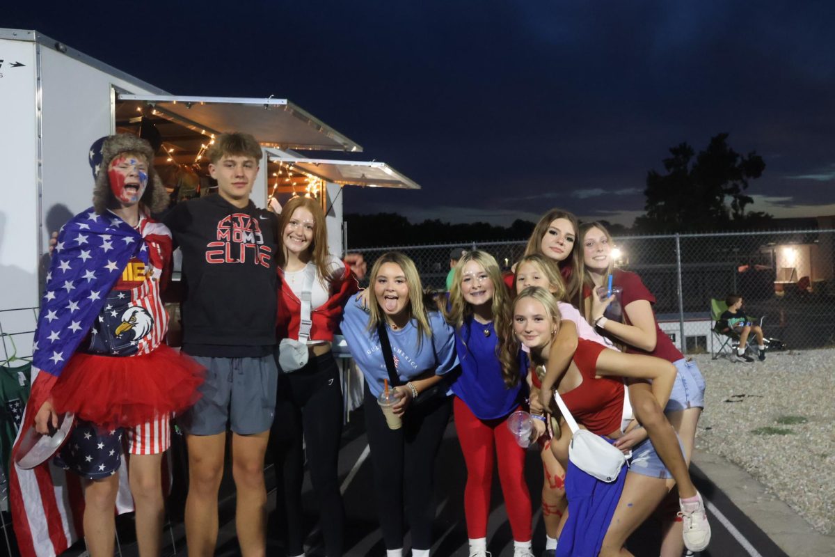 Freshman students showing out for USA theme at the opening home game!