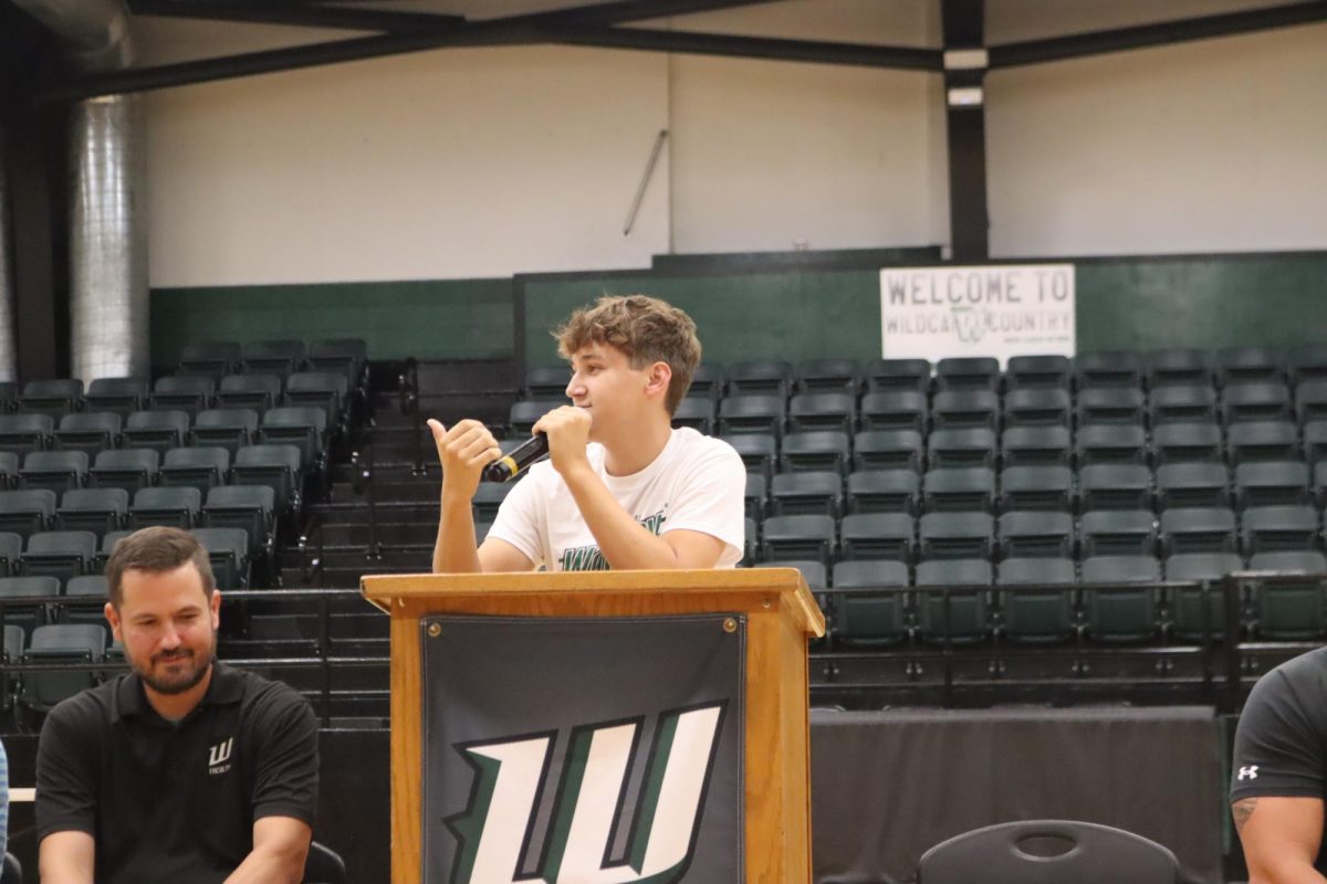 Student body president, senior Brayden Henderson, gave his speech to open the school year on Aug. 19. Henderson hopes to take all opinions into consideration as he leads this school  year.