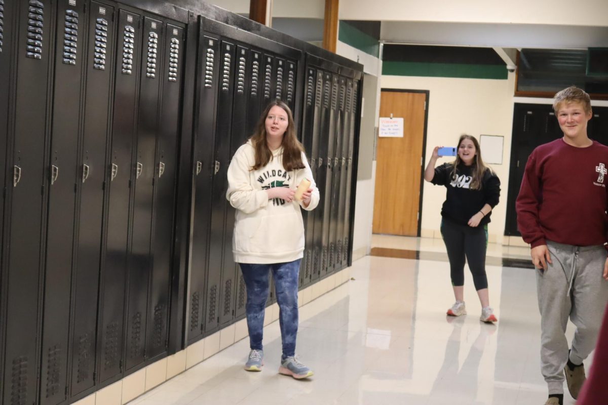 Senior Amy Terry celebrates with sophomore Brooke Terry and Sophomore Cayden Hockett on Oct. 29. FCCLA held a party for the club members to start off the year. 